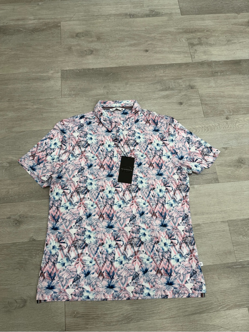 7 Diamonds Torres Short Sleeve Polo Shirt Stretch Floral Men Size Large